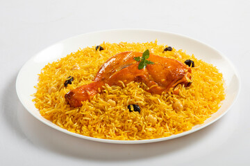 Arabian platter kabab rice isolated on white