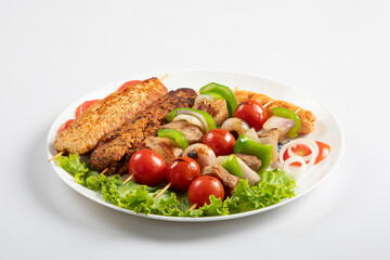 Arabian platter kabab rice isolated on white