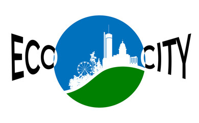 Eco city. Vector illustration of eco friendly city logo. Sketch for creativity.