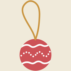 Red Christmas ball with dot and wave on a beige background. New year design element