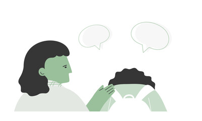 Flat vector illustration of mother is listenning to the son, he is talking about his worry and stress. Kids mental health concept.