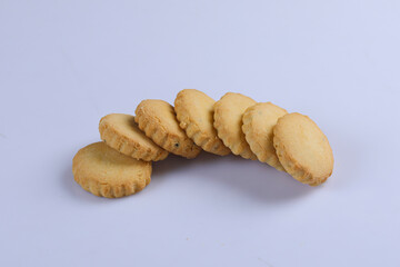 Butter cookies, chocolate cookies, cream cookies, isolated on white for packaging design.