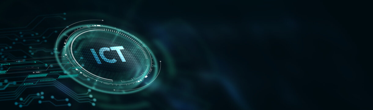 ICT Information communication technology internet concept on virtual screen.  3d illustration