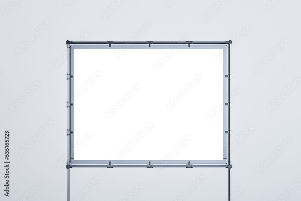 Aufkleber Front view on blank white presentation portfolio board with place for your logo or text in grey frame on light wall background. 3D rendering, mockup
