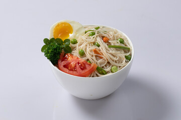 instant noodles, vegetable noodles, chicken noodles, Asian isolated on white 