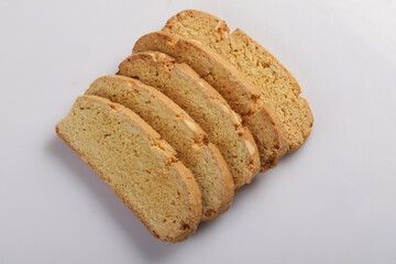 cake slice and dry cake isolated on white background