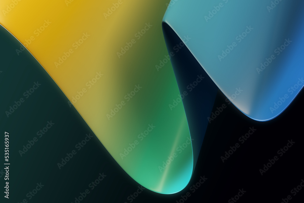 Poster abstract yellow and blue wave on dark background. 3d rendering