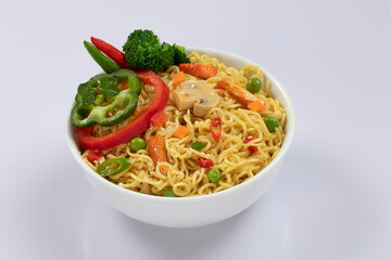 instant noodles, vegetable noodles, chicken noodles, Asian isolated on white 