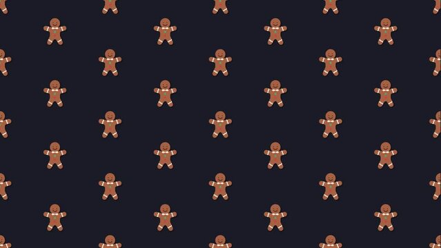 Gingerbread Man Christmas Dark Blue Animated Loop Background 4K