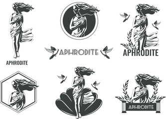 Aphrodite Greek Goddess Emblems Set - obrazy, fototapety, plakaty