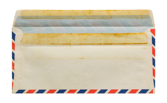 open old airmail envelope isolated with clipping path for mockup