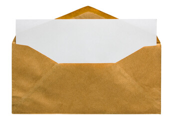 open brown envelope with blank letter isolated with clipping path for mockup - obrazy, fototapety, plakaty