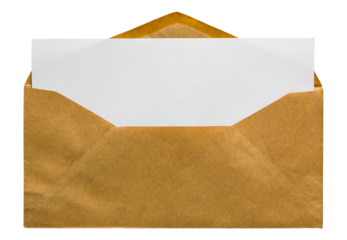 open brown envelope with blank letter isolated with clipping path for mockup
