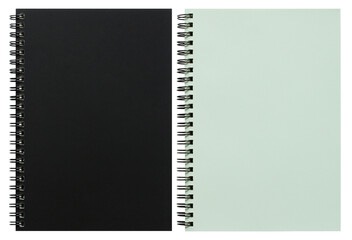 black and white spiral notebook isolated with clipping path for mockup
