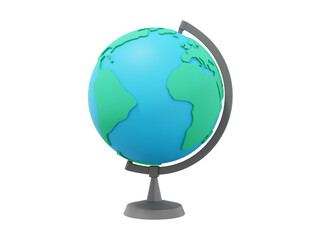 Globe Earth on a stand. Minimalist cartoon. Colorful isolated icon on white background. 3D rendering.
