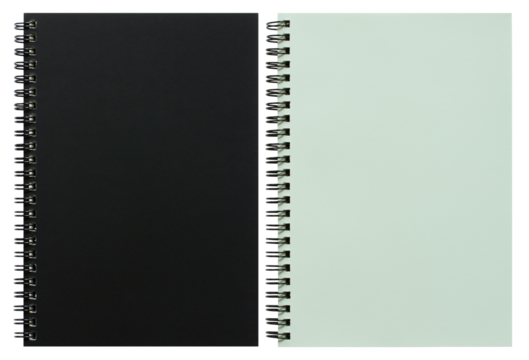 black and white spiral notebook isolated with clipping path for mockup