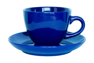 empty dark blue cup and saucer isolated with clipping path for mockup