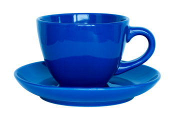 empty blue cup and saucer isolated with clipping path for mockup