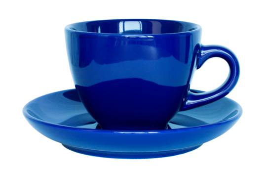 empty dark blue cup and saucer isolated with clipping path for mockup