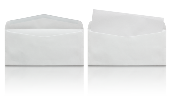 open white envelope with blank letter isolated with reflect floor