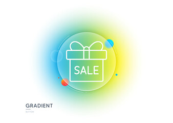 Gift box line icon. Gradient blur button with glassmorphism. Present or Sale sign. Birthday Shopping symbol. Package in Gift Wrap. Transparent glass design. Sale offer line icon. Vector