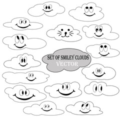 Set of smiley clouds with glasses. Can be used as stickers, stickers or additions to the illustration. Contour work.
VECTOR