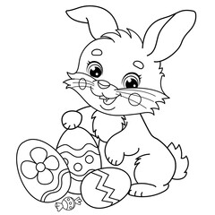 Coloring Page Outline Of cartoon cute Easter bunny with eggs and sweets. Coloring Book for kids.