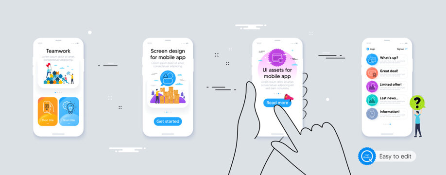 Set of Search, Certificate and Report timer line icons. Phone ui interface. Include Idea gear, Smartwatch, Heart icons. Tickets, Calendar, Parking app web elements. For web, application. Vector