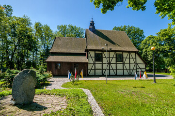 Fototapeta na wymiar Church of St. Andrew the Apostle. Village Golina in Jarocin County, Greater Poland Voivodeship.