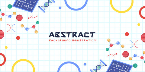 abstract science education on grid background cartoon illustration
