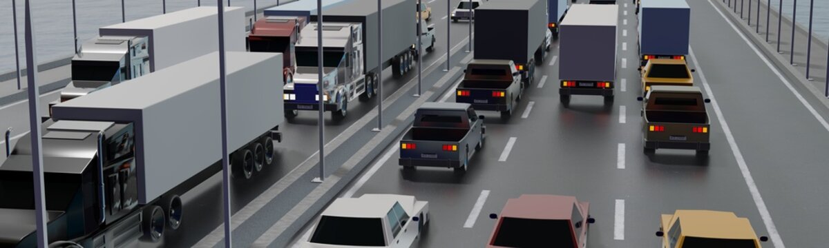 Cars on a highway - 3D illustration