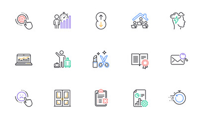 Diploma, Mindfulness stress and Report line icons for website, printing. Collection of Fast recovery, Search mail, Business statistics icons. Reject checklist, Web analytics. Vector