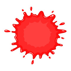 Fototapeta na wymiar Red blood in halloween day. Red ketchup sauce or strawberry cream splash isolated icon. Vector blood spot. Barbeque messy paste, food dressing liquid splatter splotch. Ink blotch, liquid stamp.