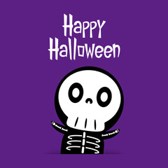 Cute halloween skeleton. cartoon. Skeleton in halloween day. Halloween character cartoon. Happy halloween greeting card. 