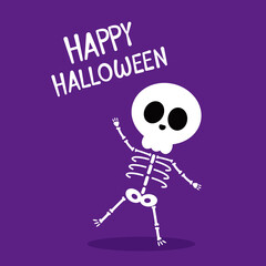 Cute halloween skeleton. cartoon. Skeleton in halloween day. Halloween character cartoon. Happy halloween greeting card. 