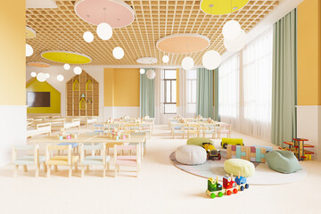 Interior Of A Modern Kindergarten Classroom - obrazy, fototapety, plakaty