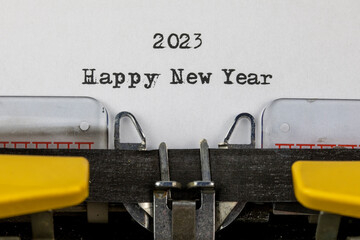 Happy New Year 2023 written on an old typewriter	
