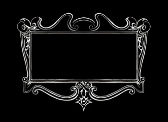An intricate decorative intertitle from the silent films era. Blank and empty inside. Black and white paint style, imperfect lines, noiseless.
 - obrazy, fototapety, plakaty