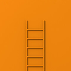 Orange staircase on Orange background. Staircase stands vertically near wall. Way to success concept. Square image. 3d image. 3D rendering.