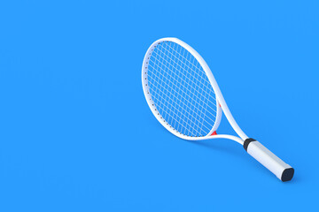 White modern tennis racquet. Sports equipments. International tournament. Game for laisure. Favorite hobby. Copy space. 3d render