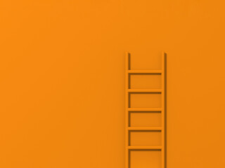 Orange staircase on Orange background. Staircase stands vertically near wall. Way to success concept. Horizontal image. 3d image. 3D rendering.