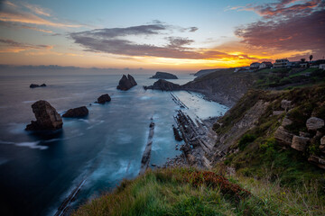 Spectacular view from the cliffs near Santander, Spain during sunrise