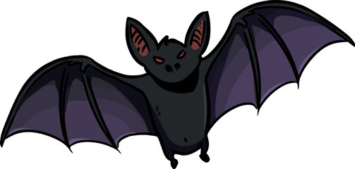 Vector linear illustration of the flying bat. Funny comic style cute outline bat doodle. Hand-drawn doodle isolated icon. Media highlights symbol. Element for Halloween or pagan witchcraft theme