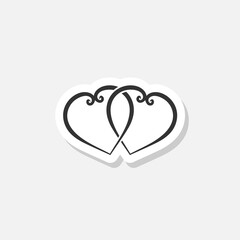 Two hearts love valentines day sticker icon isolated on white background