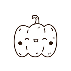 Cute and funny pumpkin isolated on white background. Vector hand-drawn illustration in doodle style. Kawaii character. Perfect for cards, decorations, logo and Halloween designs.