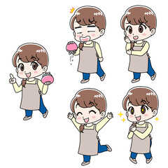  家計簿の節約で一喜一憂する主婦のイラスト