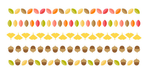 Illustration pattern border line set of colorful autumn concept fallen leaves, ginkgo leaves and acorn icon combinations. © Tuesday04