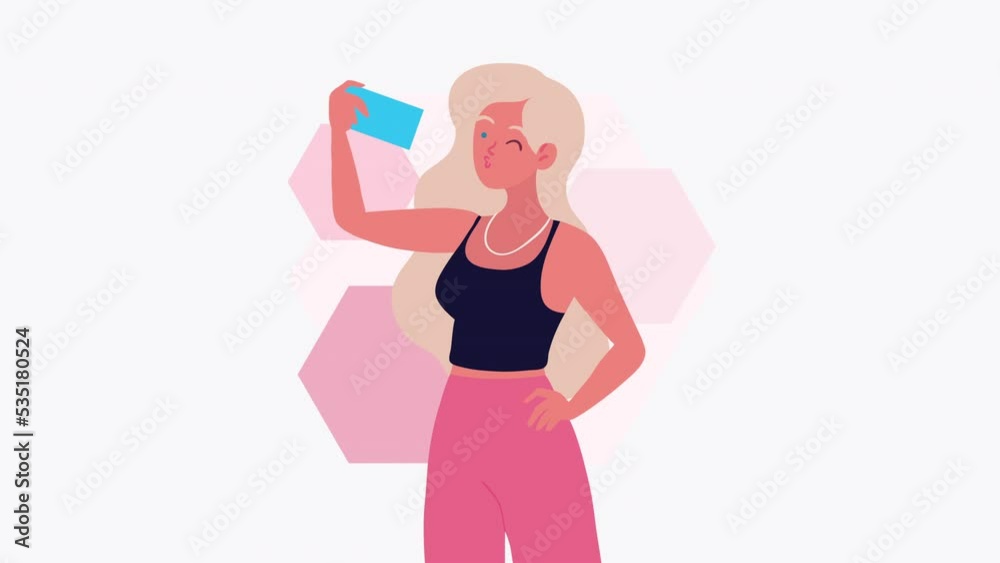 Sticker young woman using smartphone device