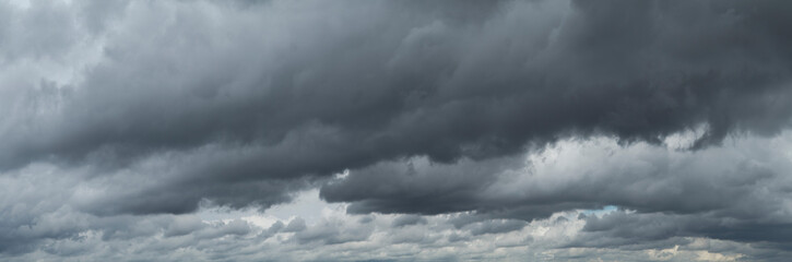 Panorama of dramatic sky with dark clouds - bad weather