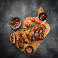 Delicious smoked pork ribs glazed in BBQ sauce. - 535182352